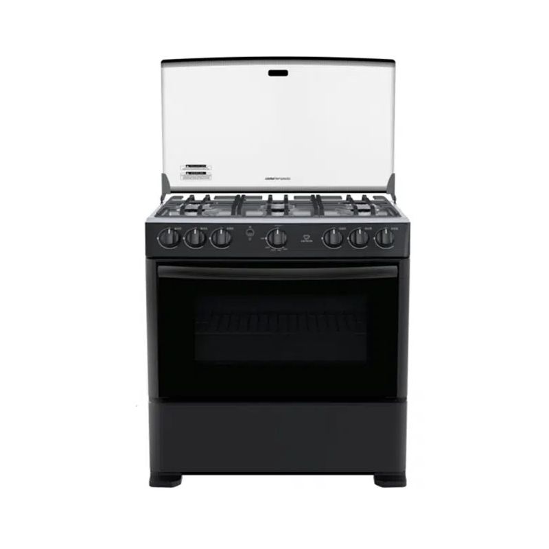 Cetron 30 inch Black 6-Burner Gast Stove w/Glass Lid
